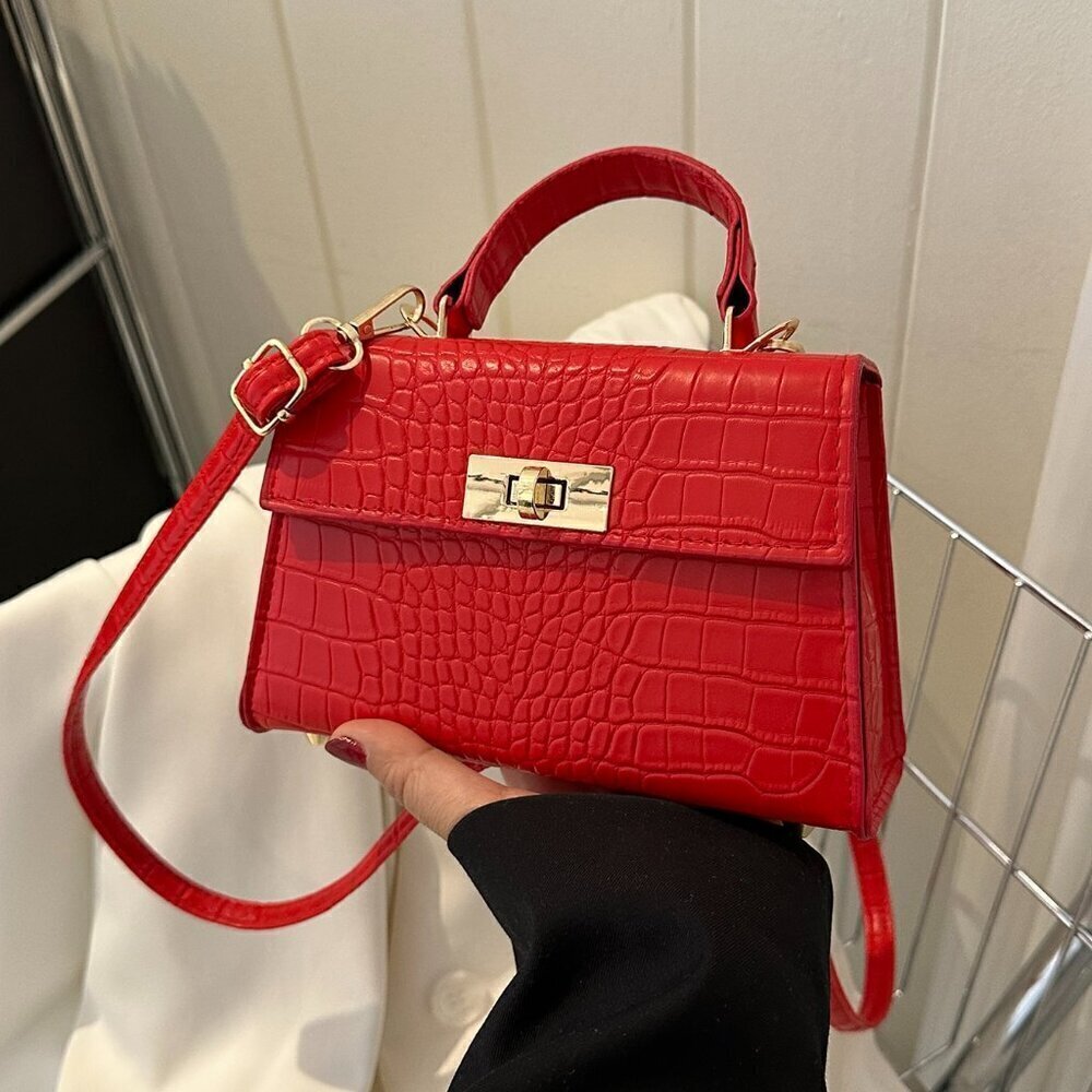 Burgundy Elegant Women's Mini Crocodile Pattern Faux Leather Flap Handbag